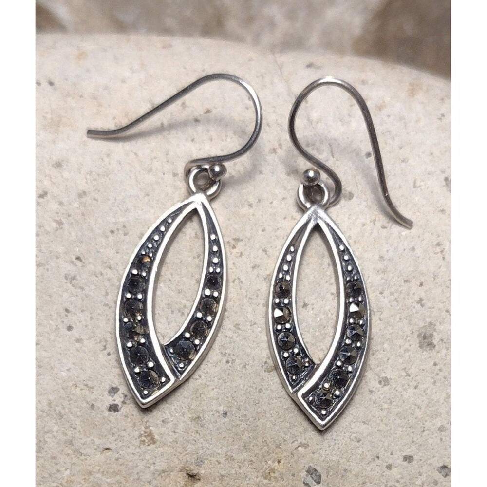 Vintage Sterling Silver .925 Malachite Art Deco Style Dangle Earrings